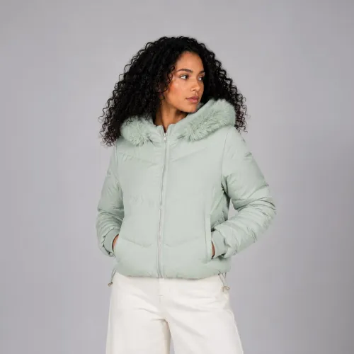 WALKING Casaca Puffer Corta Para Mujer Belinda 9914 Con Capucha De Peluche