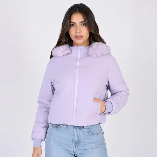 WALKING Casaca Puffer Corta Para Mujer Belinda 9914 Con Capucha De Peluche