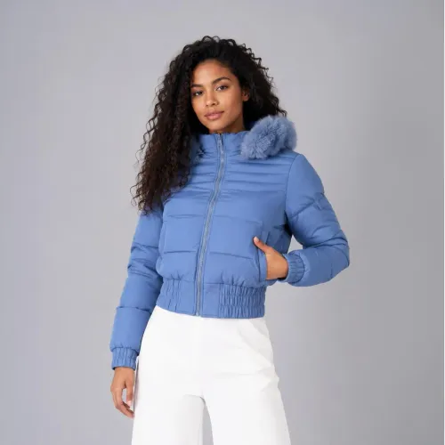 WALKING Casaca Crop Puffer Belinda 9918 Con Capucha Peluche Para Mujer