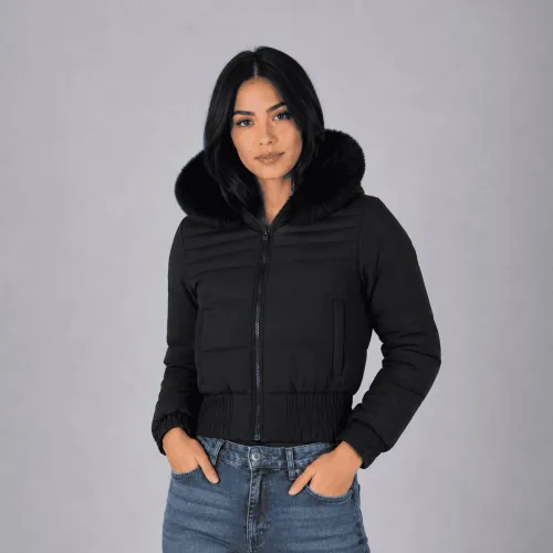 WALKING Casaca Crop Puffer Belinda 9918 Con Capucha Peluche Para Mujer
