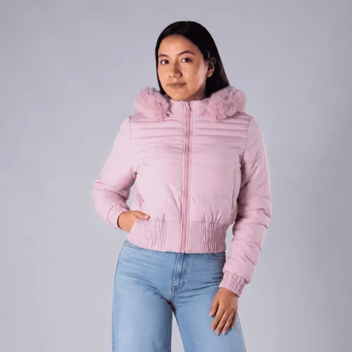 WALKING Casaca Crop Puffer Belinda 9918 Con Capucha Peluche Para Mujer