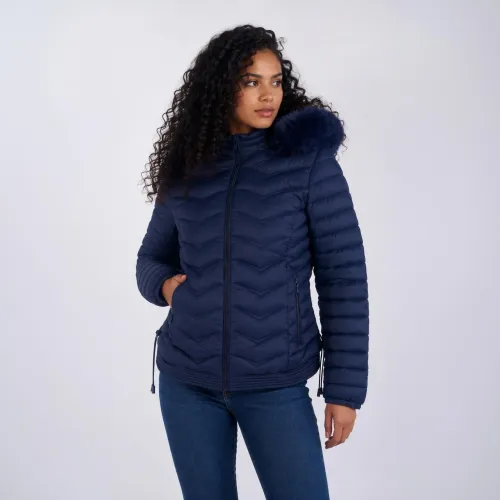 WALKING Casaca Puffer Entallada Belinda A2707 Con Capucha Peluche Para Mujer