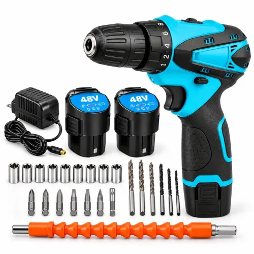 GENERICO Kit Taladro Atornillador Ergonómico Azul Inalámbrico 48v Con 2 Baterías Con Maletín Y Accesorios