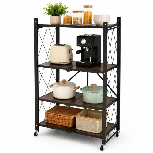GENERICO Estante Organizador De Cocina Multiusos De Metal Madera Con Ruedas 123x71x34cm