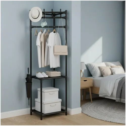 GENERICO Estante Organizador Colgador De Ropa Esquinero 2 Repisas 176x43x43cm