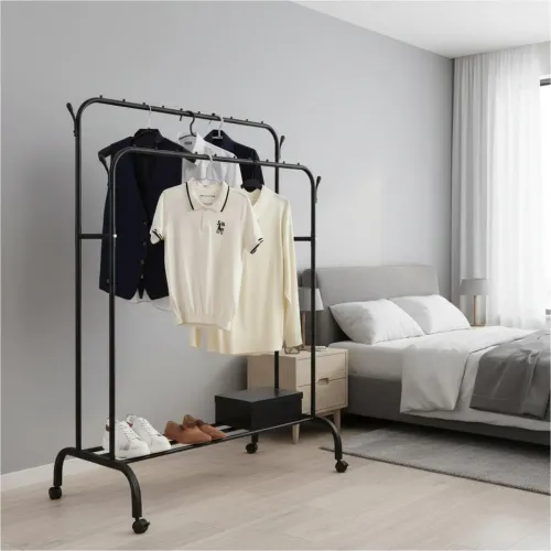 GENERICO Colgador Perchero Organizador De Ropa Doble Barra De Metal Con Ruedas 150x110x57cm