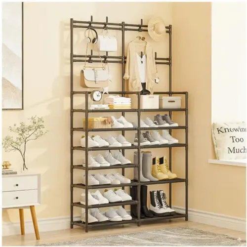 GENERICO Estante Organizador Zapatera Perchero Multiusos 2 Cuerpos 7 Niveles 179x96x28cm
