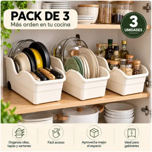 GENERICO Pack X3 Organizadores Multiuso Para Cocina Con Ruedas Para Ollas Tapas Y Sartenes