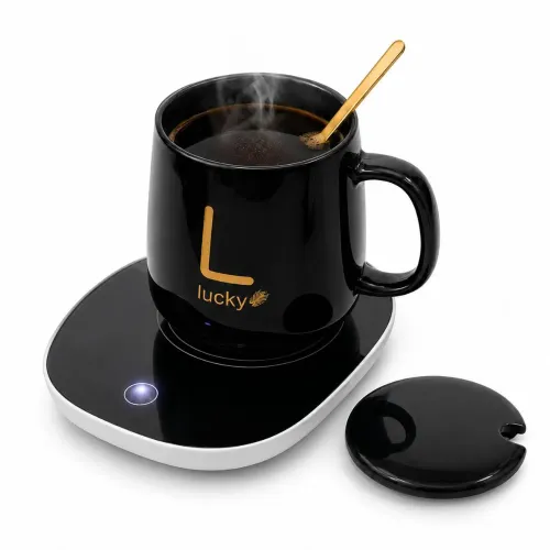 GENERICO Taza Eléctrica Con Calentador Café Lucky Con Base Térmica Tapa Y Cuchara