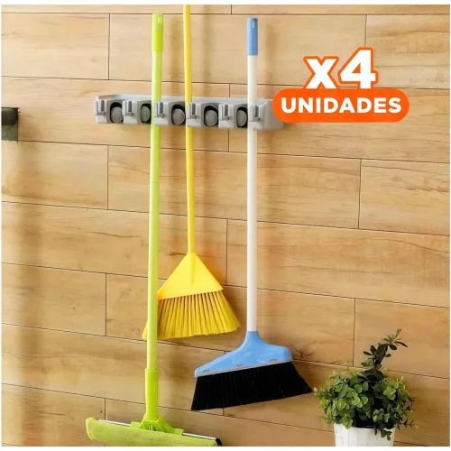 GENERICO Pack4 Soporte De Pared Para Escobas Con 5 Espacios