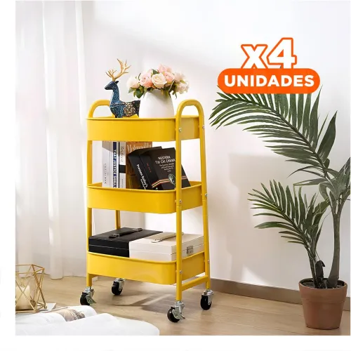 GENERICO Pack4 Rack De Cocina 3 Niveles Con Ruedas Amarillo