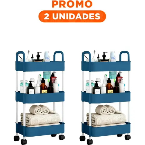 GENERICO Pack2 Modulo De Cocina 3 Niveles Con Ruedas Azul