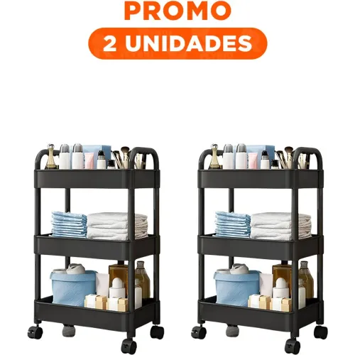 GENERICO Pack2 Anaquel Movil 3 Niveles Con Ruedas Y Asas