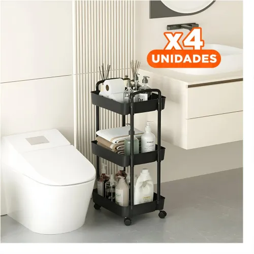 GENERICO Pack4 Anaquel Multiuso 3 Niveles Con Ruedas Y Asas