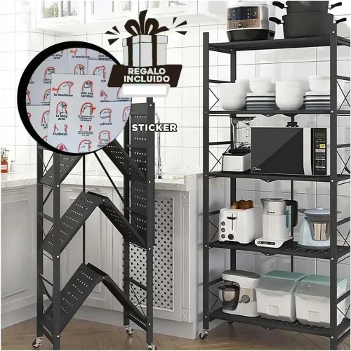GENERICO Anaquel Plegable Metal 5 Niveles Negro Para Cocina