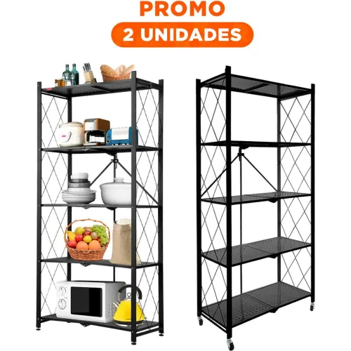 GENERICO Pack2 Mueble Plegable Metal 5 Niveles Negro