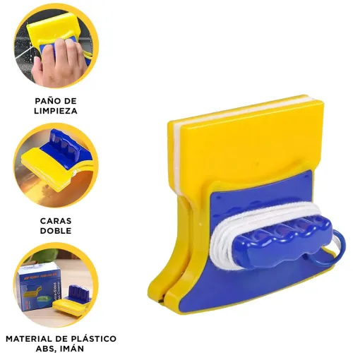 GENERICO Limpia Vidrios Magnetico Cuadrado Azul Amarillo