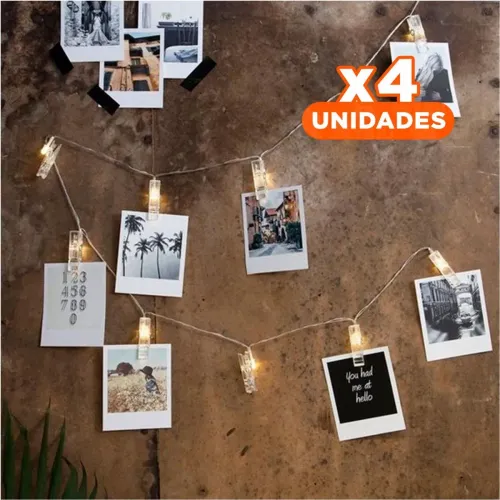 GENERICO Pack4 Hogar Led Con 20 Clips Para Fotos 3 Metros
