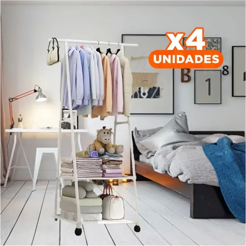 GENERICO Pack4 Perchero Triangular Con Ruedas Funcional