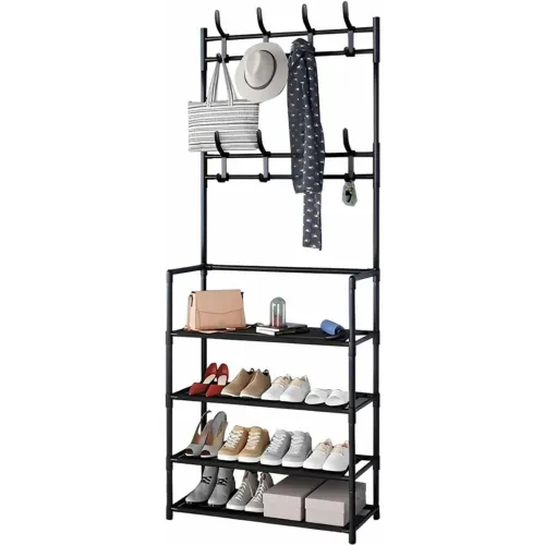 GENERICO Mueble Organizador Con Percheros Recto Negro