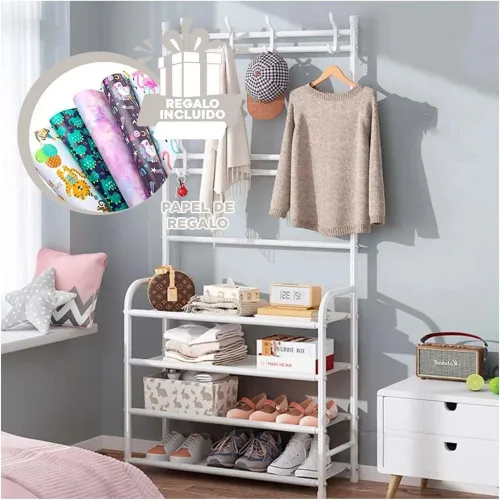 GENERICO Mueble Para Calzado Con Percheros Curvos Blanco