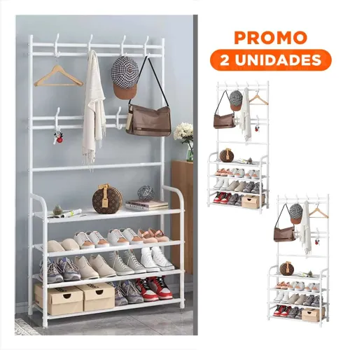 GENERICO Pack2 Rack De Zapatos Con Percheros Curvos Blanco