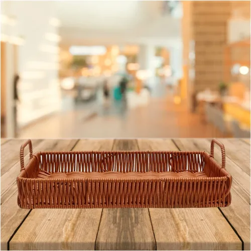 GENERICO Bandeja Rectangular Con Asas Tejido Para Decoracion