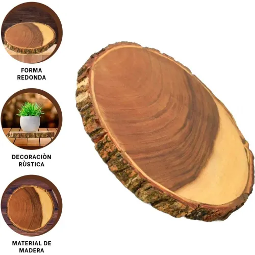 GENERICO Bandeja Circular De Madera 33cm Para Decoracion