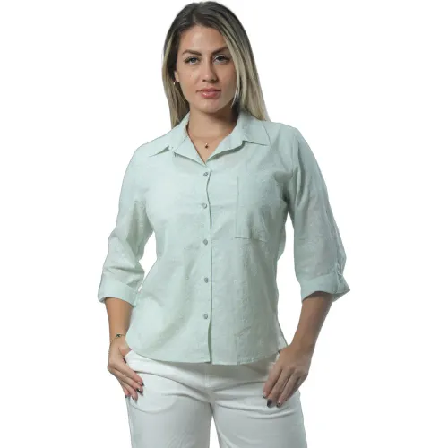 FORDAN JEANS Blusa Mujer 4002 Manga 3/4 Con Bolsillo Parche