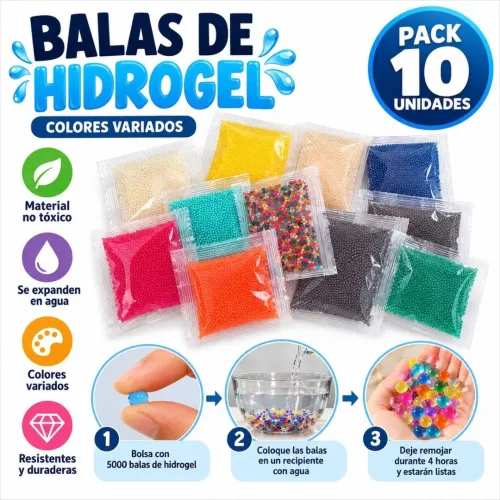 GENERICO Pack X10 Bolsas 50000 Balas De Hidrogel De Colores Variados Para Pistola De Juguete
