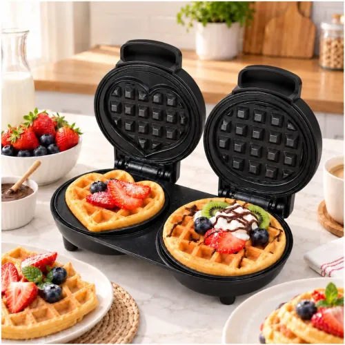 GENERICO Mini Wafflera Doble Antiadherente Eléctrica Portátil De 640w