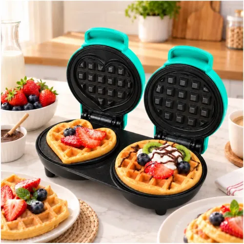 GENERICO Mini Wafflera Doble Antiadherente Eléctrica Portátil De 640w Verde Agua