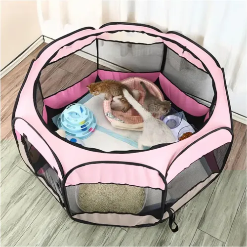 GENERICO Corral Cama Para Gatos Perros Casa Para Mascotas Plegable 58x90x90cm Rosado
