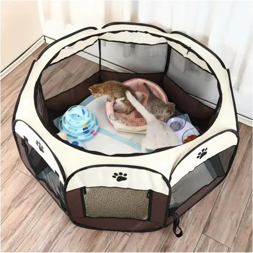 GENERICO Corral Cama Para Gatos Perros Casa Para Mascotas Plegable 58x90x90cm Crema