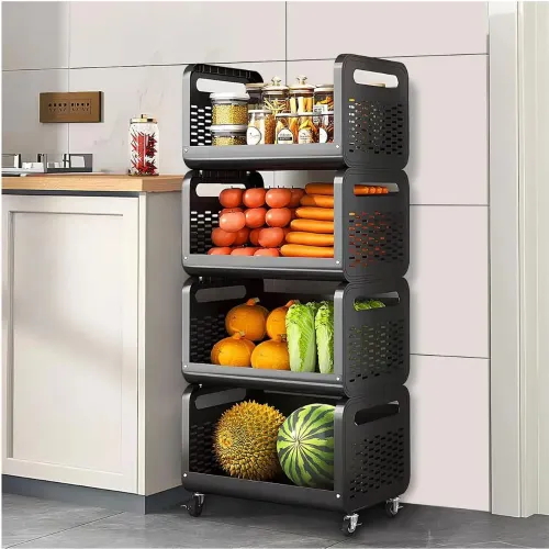 GENERICO Estante Organizador De Cocina Carrito De Almacenamiento Multiusos De 4 Niveles Negro