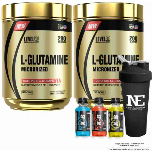 LEVEL PRO Combo Level Pro - 2 Glutamine 500 Gr. + Shaker