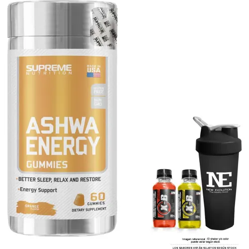 SUPREME NUTRITION Supreme Ashwa Energy 60 Gummies + Shaker
