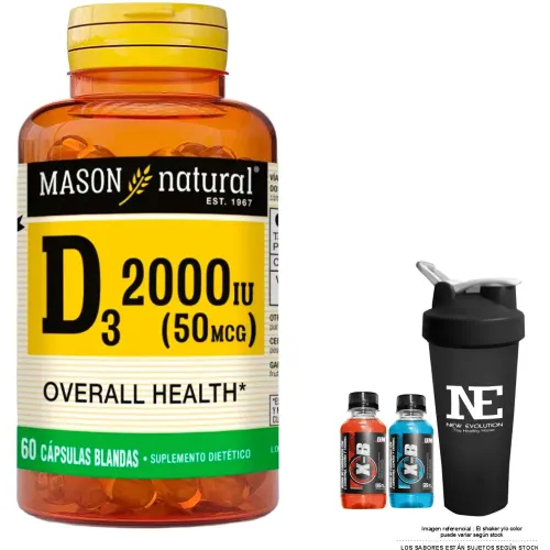 MASON Vitaminas Natural D-3 2000 Ui (60 Softg) + Shaker