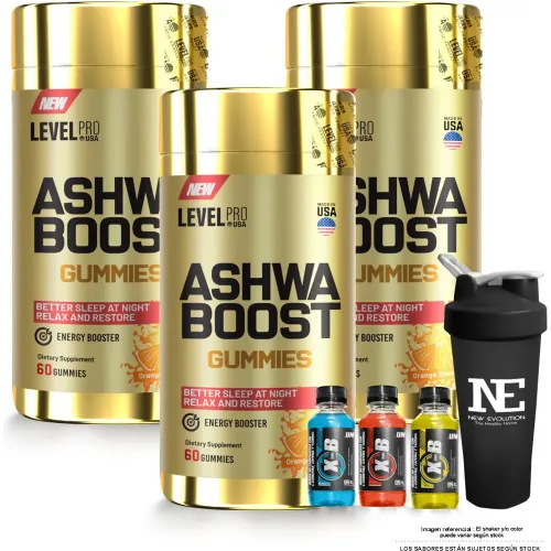 LEVEL PRO Combo Level Pro - 3 Ashwa Boost 60 Gummies + Shaker