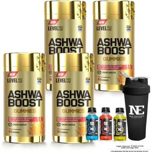 LEVEL PRO Combo Level Pro - 4 Ashwa Boost 60 Gummies + Shaker