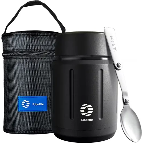 FJBOTTLE Termo Para Almuerzo 500ml - Verde Olivo Con Cuchara Plegable