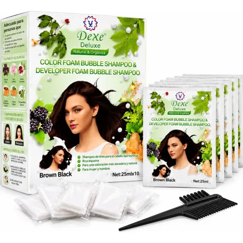 GENERICO Pack X10 Sachets Shampoo Tinte Dexe Deluxe Negro Castaño Cubre Canas