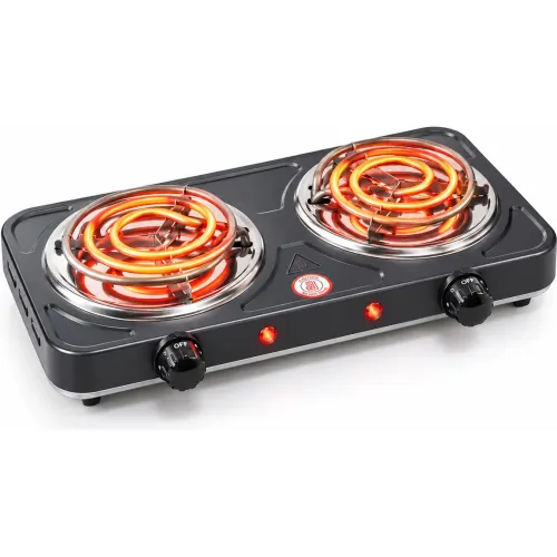 GENERICO Cocina Eléctrica Negra Doble Hornilla 2000w Portátil 2 Placas Temperatura Regulable