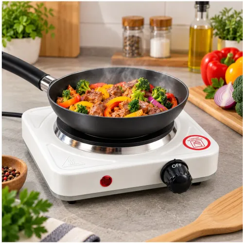 GENERICO Cocina Eléctrica Blanca Portátil De 1 Hornilla 1000w Con Termostato Regulable
