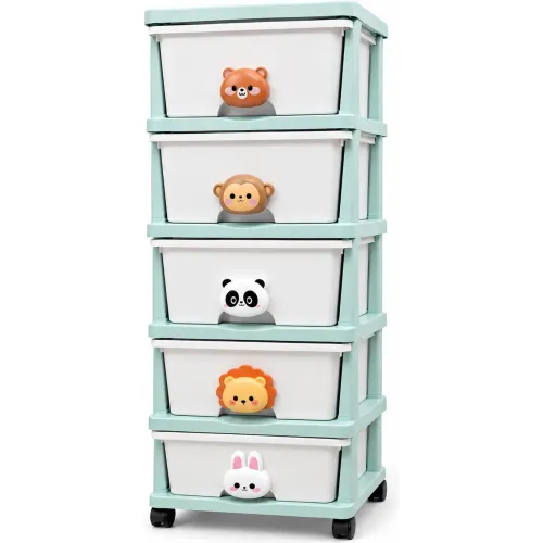 GENERICO Organizador Infantil De 5 Cajones Con Ruedas Y Diseño De Animalitos 95x34x40cm