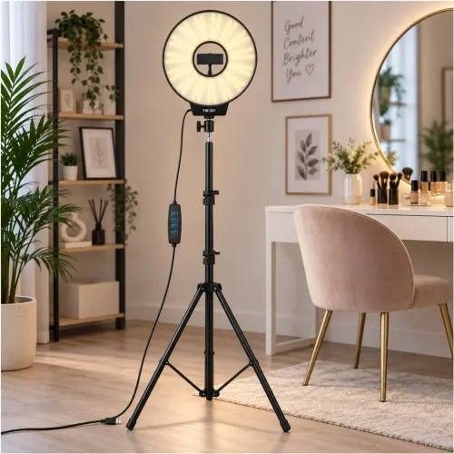 GENERICO Aro De Luz Led 3 Tonos Fw-261 26 Cm Con Soporte Celular Y Trípode De 2 M