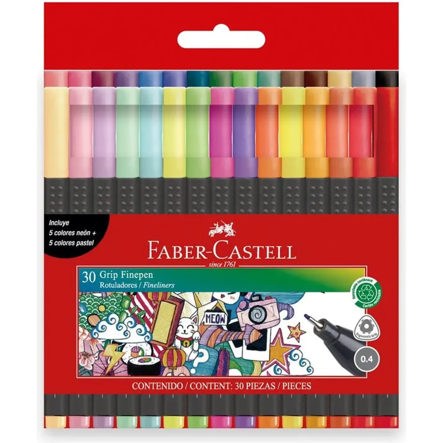 Plumones Faber Castell Punta Fina Grip Finepen X 30 Und color  | Platanitos