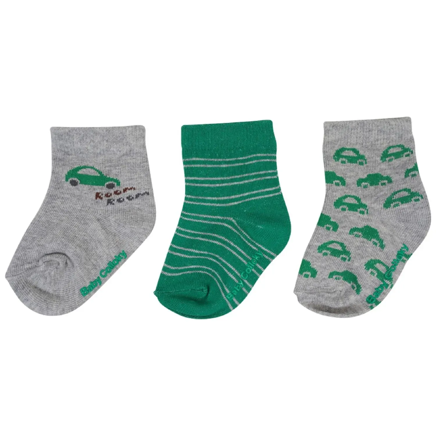 Medias Colloky Bebe Color Verde Algodón Diseño Autos color  | Platanitos