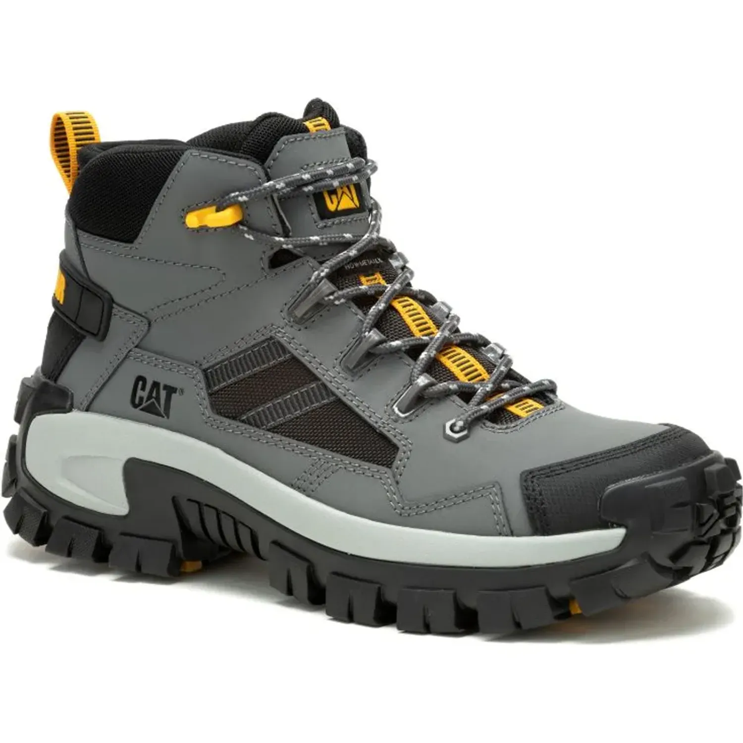Zapato Cat Botin Industrial Hombre Invader Mid Vent Ct color gris / amarillo | Platanitos