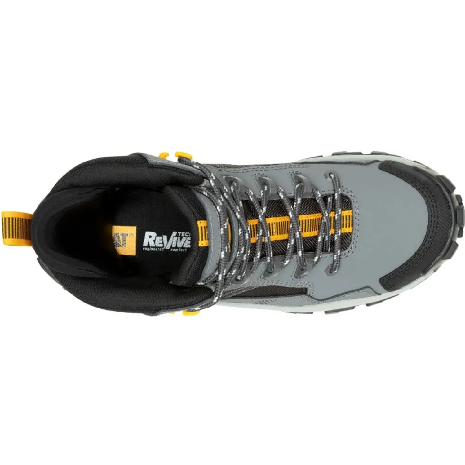 Zapato Cat Botin Industrial Hombre Invader Mid Vent Ct color gris / amarillo | Platanitos